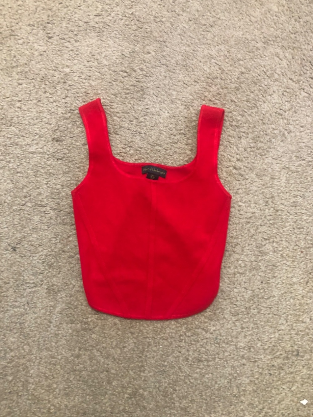 HOUSE OF HARLOW 1960 Red Wide Strap Crop Round Hem Square-Neck Knit Top small - Picture 3 of 5